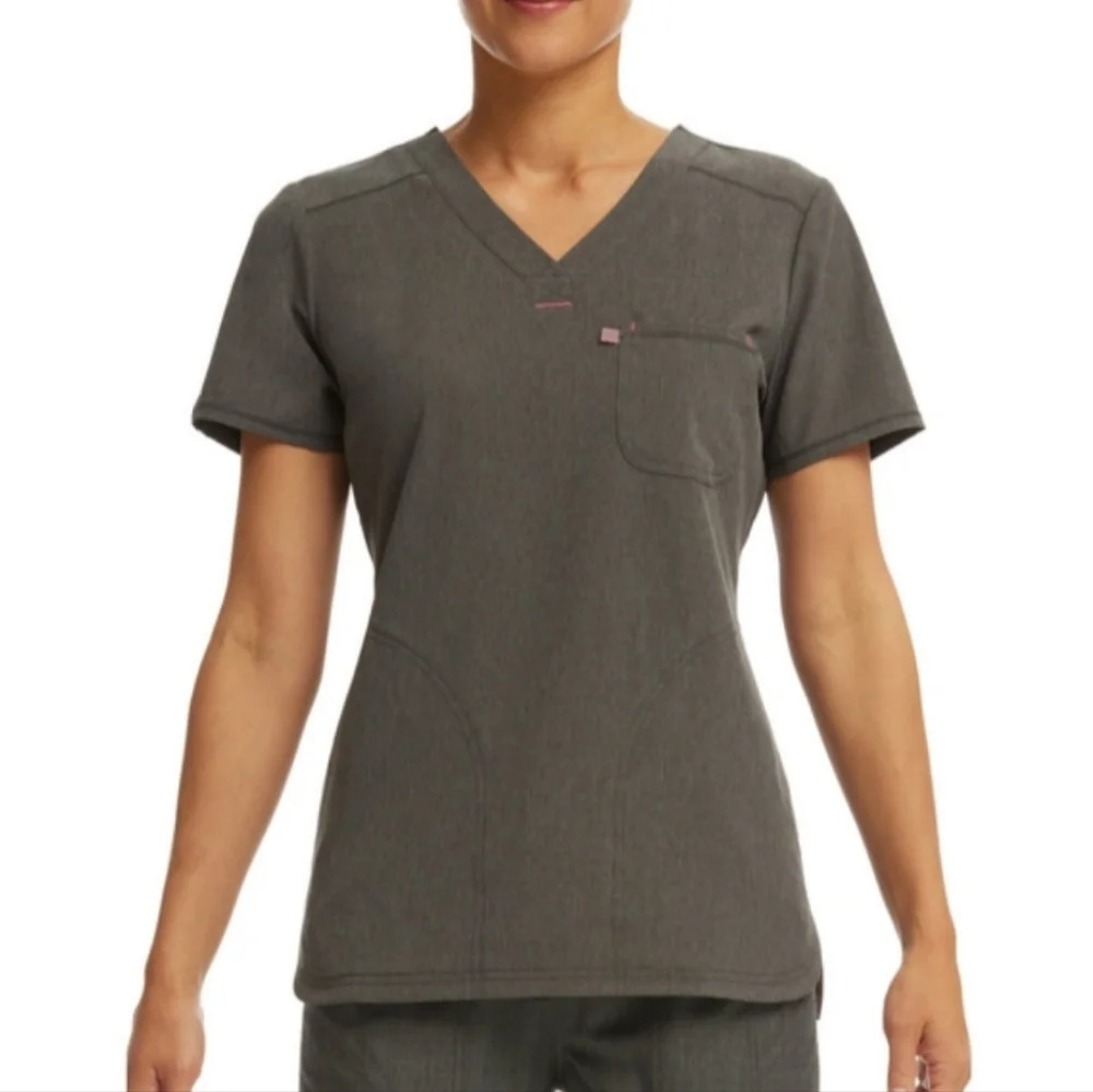 ScrubStar Women's Size 3XL Scrubs Henley Top Heather Pewter V-neck NWT